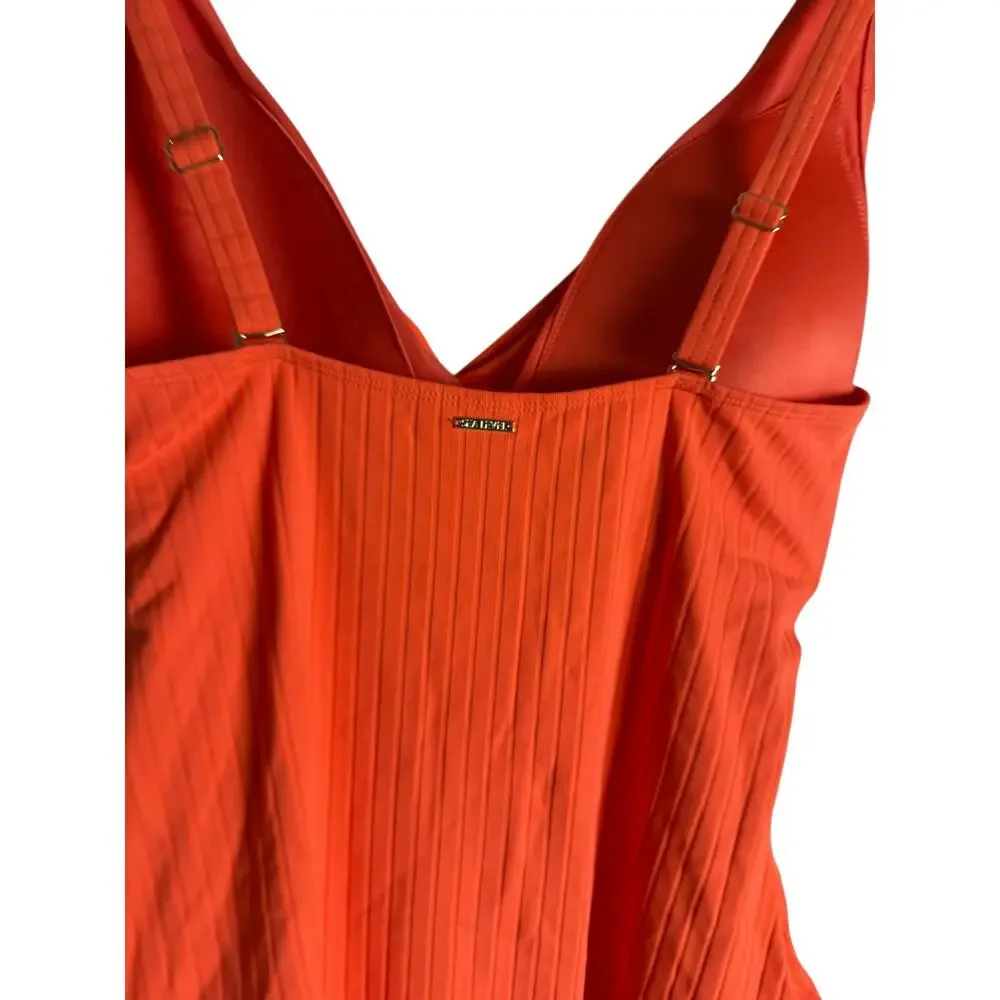 Sea Level Tangerine Orange Vesper Cross Front V-Neck One Piece Swimsuit Size 14